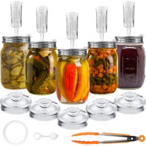 Mevronisshop-Kit De Fermentation 28 Pi&egrave;ces : 5 Couvercles En Acier Inoxydable, 5 Poids En Verre, 5 Sas, 6 Anneaux, 6 ?illets, 1 Pince Pour Bocaux - Neuf