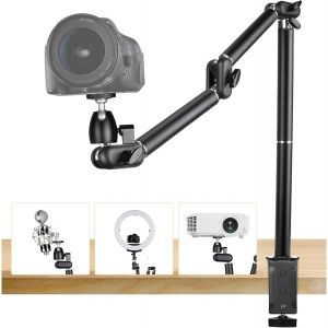 Support Caméra Bureau Articulé - Bras Flexible 360° Acier Inoxydable - Charge 3kg Fixation C-Clamp - DSLR Projecteur Anneau LED TKA01-L - Neuf