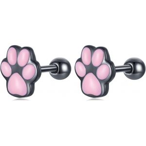 Kalhx-Boucles D'oreilles Créoles Noires À Tige En Argent 925 Pour Femme-Boucles D'oreilles Petit Chat Hypoallergénique Creole Boucles D'oreilles Noires Huggies Pour Filles - Neuf