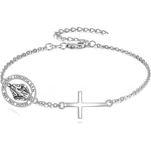 Bracelet En Forme De Croix Pour Femme En Argent Sterling 925 R&eacute;glable &Agrave; Breloques Religieuses - Bijou Chr&eacute;tien Inspir&eacute; De La Foi - Cadeau Pour Elle - Neuf
