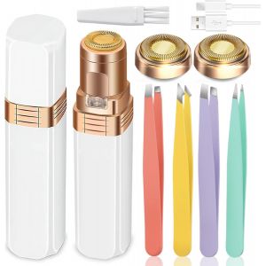 &Eacute;pilateur Facial Pour Femme Avec 2 T&ecirc;tes De Rechange Et 4 Pinces &Agrave; &Eacute;piler &iquest; Avec Lumi&egrave;re De Remplissage &iquest; Rasoirs &Eacute;lectriques Pour Le Visage &iquest; Pour L&egrave;vres, Moustache, Visage (Blanc) - Neuf