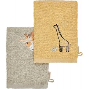 Loranka-Kaya Lot De 2 Gants De Toilette En Coton Absorbant Avec De Beaux Bords Tiss&eacute;s Motif Girafe Broderie Pour B&eacute;b&eacute;s Et Tout-Petits Multicolore - Neuf