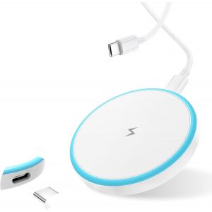 JGD-Chargeur Mag-Safe, Chargeur sans fil magn&eacute;tique, Chargeur sans fil 15W, Station de charge inductive LED, Chargeur sans fil rapide avec c&acirc;ble USB-C 2M, Station de charge magn&eacute;tique ultra-mince pou - Neuf