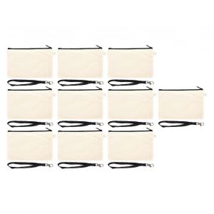 10PCS Sac À Cosmétiques En Toile avec Lanière Noire Portable Polyvalent Blanc DIY Artisanat Sac pour Voyage Trousse De Maquillage Blanc - Neuf