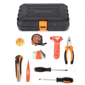 HJLIAN Kit d'outils manuels de bricolage, 9 pieces, tournevis portable, testeur electrique numerique, kit de reparation de materiel - Neuf