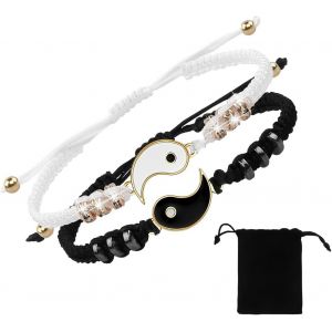 Kal-Bracelet D'amiti&eacute; &Agrave; Cordon Ajustable Yin Yang -Corde Tress&eacute;e Tai Chi -Cadeau De Bijoux Pour Meilleur Ami -Saint-Valentin -Couple - Neuf