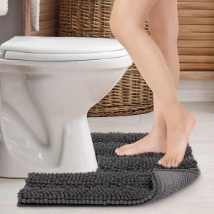 NBGCM-Tapis de Bain Douche pour WC Toilette Antidérapant Tapis Contour de WC Absorbant Lavable en Machine Microfibre Chenille Doux Forme en U - 51x51cm (Gris) - Neuf