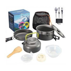 Batterie De Cuisine De Camping L&eacute;g&egrave;re De 12 Pi&egrave;ces Avec Casseroles, Po&ecirc;les Et Ustensiles Antiadh&eacute;sifs Pour Vos Aventures Culinaires En Plein Air - Neuf