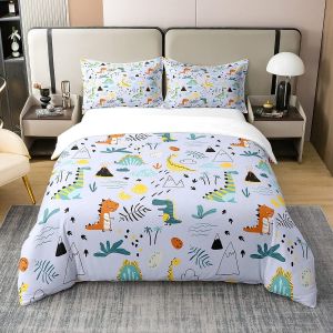 Ulteronixshop-Coton, Housse De Couette Dinosaure 220x240 Pour Enfants Gar&ccedil;ons Filles, Ensemble De Literie Dinosaure, Parure De Lit Kawaii Jungle Animal, Ensemble De Lit Safari Animaux Sauvages - Neuf