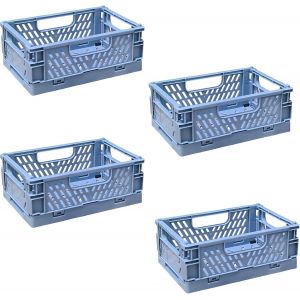 4 Caisse Pliable Plastique,Empilable Cagettes Avec Poign&eacute;e-Panier Rangement Pour Chambre &agrave; Coucher,Bureau,Cuisine (Bleu,20x15x9cm) - Neuf
