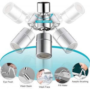 A&eacute;rateur de robinet pivotant &agrave; 1080&deg; avec deux modes de jet d'eau et filtre anti-&eacute;claboussures - Neuf
