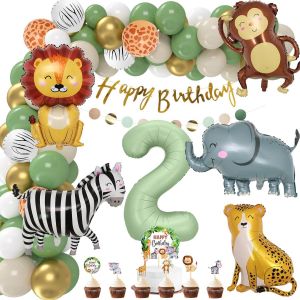 MEVRONISSHOP-D&eacute;co 2er Anniversaire Gar&ccedil;on Fille, D&eacute;coration d'Anniversaire 2 An, Jungle Verte 2. Ballons Safari pour les Animaux de Jungle d'Anniversaire Enfants D&eacute;co - Neuf