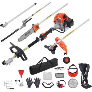 MEVRONISSHOP-Outils de Coupe Multifonctionnel 6 en 1, Taille-haie &agrave; gaz 52 CC, d&eacute;sherbeur, Taille-Bordure, Moteur Deux Temps, scie &agrave; Perche, tron&ccedil;onneuse avec rallonge, Outils pour &eacute;lagage arbuste Br - Neuf