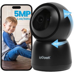5Mp 360° Wifi Indoor Surveillance Camera U2013 2.4G/5Ghz Indoor Camera, Ptz Motion Detection Audio Two-Way Alexa For Pets/Babies - Neuf