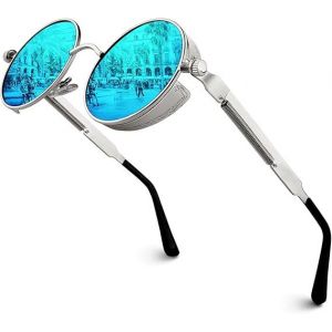 Lunettes De Soleil Polaris&eacute;es Ronde R&eacute;tro M&eacute;tal Cadre Steampunk Pour Homme Et Femme Unisexe - Neuf