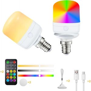 Kaleidoscope-Ampoule Rechargeable Rvb Usb-C Avec Minuterie Télécommandée Et 12 Températures De Couleur,7W Dimmable Battery Powered Light Bulbs For Non Hardwired Lamps, Applique Murale, Maiso[Q3032] - Neuf