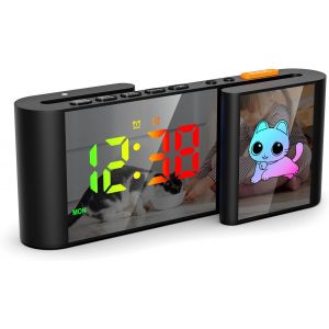 R&eacute;veil Num&eacute;rique, Horloge Digitale avec Chat Mignon, Horloge LED de Type S, 11 Couleurs Cartoon, Variateur, Volume, Snooze, Veilleuse pour Table de Nuit, Chambre, Room D&eacute;cor(Noir) - Neuf