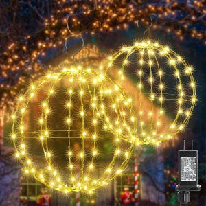 No&euml;l LED Boules de Lumi&egrave;re, de l'Accrochage de l'Arbre de Globe de Lumi&egrave;re Pli Plat de Cadre en M&eacute;tal de Boule de Lumi&egrave;re Ext&eacute;rieure d'Int&eacute;rieur de D&eacute;coration de No&euml;l (Blanc Chaud) - Neuf