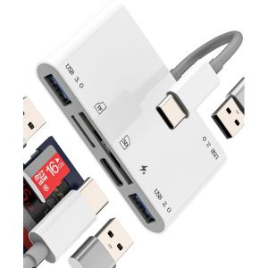 TRAHOO-Adaptateur USB C vers USB (6 en 1) Type C OTG 3.0 Lecteur Carte SD Micro SD pour Apple iPhone 16 15 pour iPad Compatible avec Samsung Type C Chargeur TF Card Reader Num&eacute;rique Appareil Photo M&eacute; - Neuf