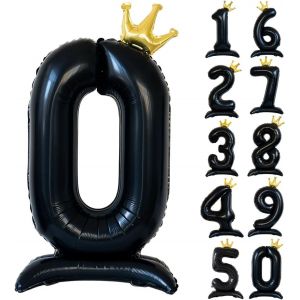 SJZG-Ballon Noir De 100 Cm En Forme De Chiffre Sur Pied Avec Couronne Noire - Grand Ballon &Agrave; L'H&eacute;lium Pour D&eacute;coration D'Anniversaire, De F&ecirc;te, De Mariage - Neuf