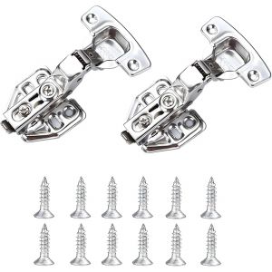 Lot de 2 charni&egrave;res d'armoire amovibles en acier inoxydable avec amortisseur pour diff&eacute;rents environnements tels que la salle de bain, la chambre et la salle &agrave; manger (but&eacute;e int&eacute;rieure) - Neuf