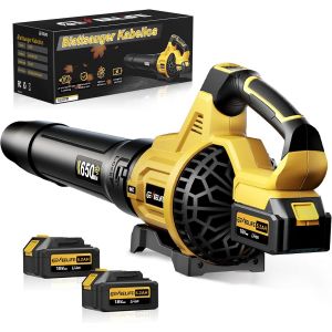 MEVRONISSHOP-Souffleur &eacute;lectrique 20 V 257 km/h avec 3 Vitesses et 2 Batteries de 5,0 Ah pour Jardin, Feuilles, poussi&egrave;re et Neige (Batterie Incluse), Jaune - Neuf