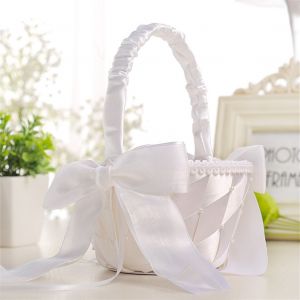 Hjlian Panier De Fleurs De Mariage En Perles Artificielles, Panier Pour Fille, Ensemble De Paniers De Fleurs Blancs - Neuf