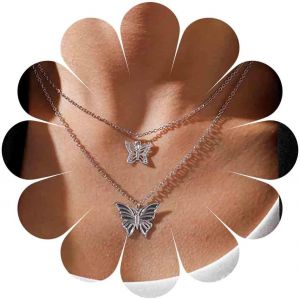 Kal-Collier Pendentif Papillon Boho Collier Tour De Cou Papillon Or Collier Double Papillon Creux Collier Chaine Papillon Mode Bijoux Pour Femmes Et Filles - Neuf