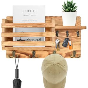 Porte-Cl¿¿S Mural En Bois Avec ¿¿Tag¿¿Re,Armoire ¿¿ Cl¿¿S Moderne En Bois,Porte-Cl¿¿S Mural,Avec 4 Crochets Doubles,La Porte D'entr¿¿E, L'entr¿¿E, Le Vestibule Et Le Bureau(16.5""X9.1""X3.4"") - Neuf