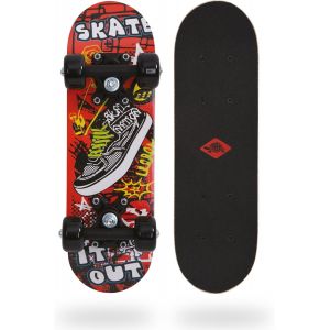 Asfasfq-Mini-Skateboard 17"", Planche En Bois 43 X 13 Cm, Roues En Plastique 50 X 30 Mm, Design : Skate It Out, 510610, Noir - Neuf