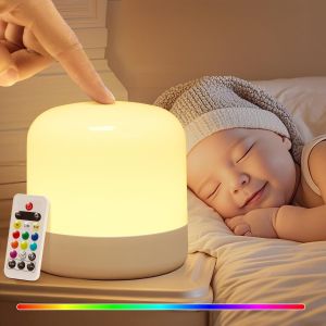 Veilleuse Bébé Veilleuse Enfant Rechargeable 2400mah,8 Luminosités+10 Couleurs+Télécommand Lampe De Chevet Sans Fil,Rgb+Minutage Lampe De Chevet Tactile,Decoration Chambre,Bébé,Ambiance - Neuf