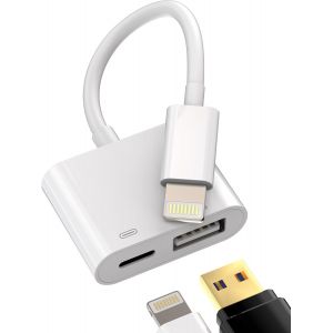 Adaptateur Lightning vers USB 2 en 1 Convertisseur Chargeur Jack Adapter C&acirc;ble OTG pour Apple iPhone 14 13 12 11 Pro Max 7 8 Plus X SE XS XR pour iPad Air Accessoires Lecteur Cartes Connecteur Cl&eacute; - Neuf