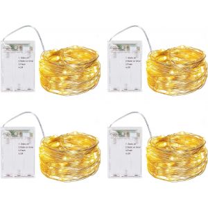 Guirlande Lumineuse &Agrave; Pile Fil D'argent Avec Minuterie,3 Mode Id&eacute;al Pour Les F&ecirc;tes De No&euml;l, Le Mariage, La F&ecirc;te, Et Le D&eacute;cor De Votre Chambre Et Jardin (Blanc Chaud, 4 Pack 2 M&egrave;tres) - Neuf