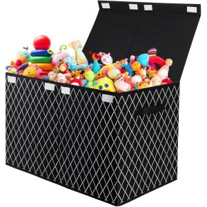 SUBZONAL-Bo&icirc;te &agrave; jouets avec couvercle, coffre de rangement pour chambre d'enfants, avec poign&eacute;es, pour jouets, v&ecirc;tements, livres, armoire, au motif de carreaux noirs - Neuf