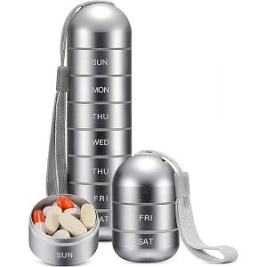 ¿Argent¿Métal Étanche À L'humidité Hebdomadaire Pilule Organisateur, Empilables En Alliage D'aluminium De Bpa Libre De Voyage De Randonnée De 7 Jours Pilulier Cas Imperméable À L'eau - Neuf