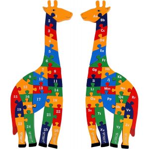 DDA-TOWO Puzzle en Bois avec Blocs de l'alphabet et Chiffres en Forme de Girafe - 41 cm - Grande Taille - 2 en 1 - ABC - Blocs de Lettres en Bois - Jouets éducatifs pour Enfants de 3 Ans - Neuf