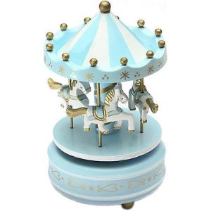 Classique Carrousel Chevaux Bo&icirc;te &Agrave; Musique Rotative Bo&icirc;te &Agrave; Musique D&eacute;coration De La Maison Enfant Vacances Cadeau D'anniversaire (Bleu) - Neuf