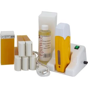Kalanka-Epilwax - Kit Chauffe Cire Modulaire Avec Support - Épilation Professionnelle Avec 6 X Recharges Roll On Cire Au Miel, 100 X Bandes D'épilation Et Huile Après Épilation - Gamme Modulaire - Neuf