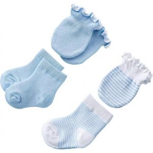 4 Paires Pour Mitaines Coton B&eacute;b&eacute; Visage Anti-Rayures Bleu Nouveau-N&eacute; Griffer Chaussettes Maternelles Porter Enfants Anti-Fournitures Belle - Neuf