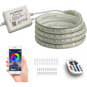 8m Ruban De Led Rgb, Bande De Contr&ocirc;le Bluetooth, Bandeau Lumineuse Dimmable Avec Transformateur Et 24 Boutons T&eacute;l&eacute;commande Ir, 5050 Smd 60 Leds/M, Flexible, 230v Strip, &Eacute;tanche Ip[Rub9221940] - Neuf