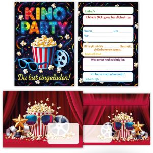 EHNGA-Lot de 8 cartes d'invitation avec 8 enveloppes pour anniversaire d'enfant, cinéma, cinéma, fête, fille, garçon, multicolore, invitations d'anniversaire pour enfants - Neuf