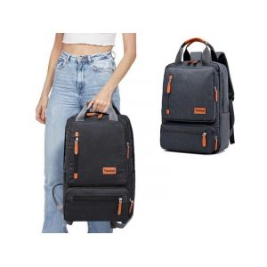 Sac à dos en toile pour ordinateur portable pour homme ¿ Grande capacité ¿ Gris foncé ¿ Sac d'école et de voyage - Neuf