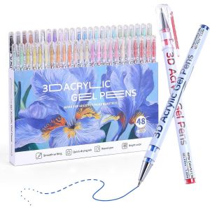 Stylo À Encre Gel Acrylique 3d, 48 Couleurs Avec Pointe Ogive De 1 Mm, Stylos De Peinture Acrylique Pour Papier Noir, Peinture Sur Roche, Verre, Bois, Tissu, Cartes, Scrapbooking, Loisirs - Neuf