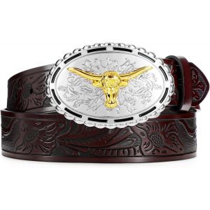 Cauc-Ceinture De Cowboy Cowgirl Pour Hommes Et Femmes, Ceinture En Cuir Gaufr&eacute;e Western Country Bull Bull Pour Jeans - Neuf