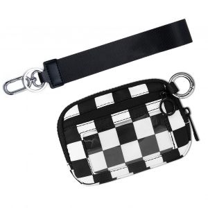 Portefeuille d'extérieur avec sangle, pochette étanche avec fenêtre transparente, 3 poches zippées, porte-monnaie, sac banane de sport de voyage, porte-cartes de jogging unisexe-Noir Blanc - Neuf