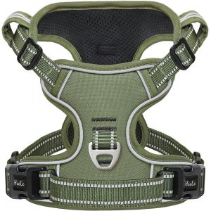 Eryi-Harnais Chien, Harnais Chien Anti Traction, Réfléchissant, Avec Poignée Rembourrée Contrôl, 2 Anneaux Métal, Harnais Pour Petit Moyen Et Grand Chien, Armée Vert, Xs - Neuf
