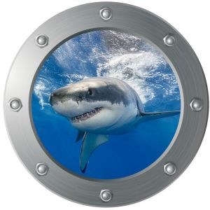Sticker mural 3D Submarine Porthole - Shark (Diameter : 29cm), Décoration murale, Chambre d'enfant, Chambre de bébé, Salle de bain - Neuf