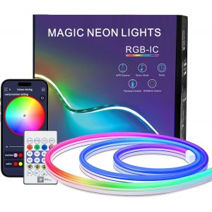 Eryi-Neon Ruban Led 1m, Néon Rgbic Strip Diy Forme Effet Lumineux Flex Bande Lights Avec Télécommande App, Music Sync Pour Indoor Outdoor Waterproof Rope Lights - Neuf