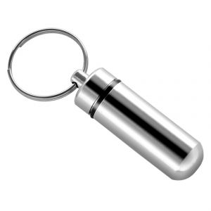 Silver Pill Medicine Box Case Holder Container Capsule Bottle Keyring Keychain - Neuf