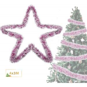 Lametta Sapin De Noël Rose & Blanc 4x 3m Guirlande Noël Lametta Ø 9 Cm,Guirlandes De Noël Brillantes Guirlande De Sapin Décoration De Sapin De Noël Rose Décoration De Sapin De Noël Guirlande - Neuf
